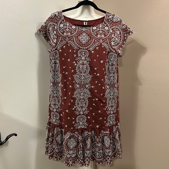 Anthropologie Feather Bone Ynez Eyelet Wine Tunic Dress. Comfy, boho chic sz M - Picture 1 of 8
